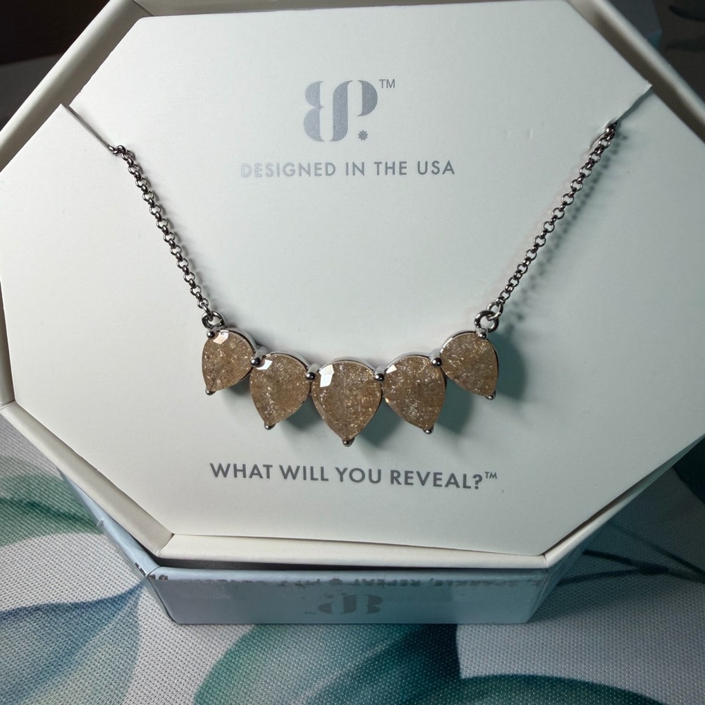 BP Teardrop Druzy Necklace in Champagne Crystals on a Hematite Chain